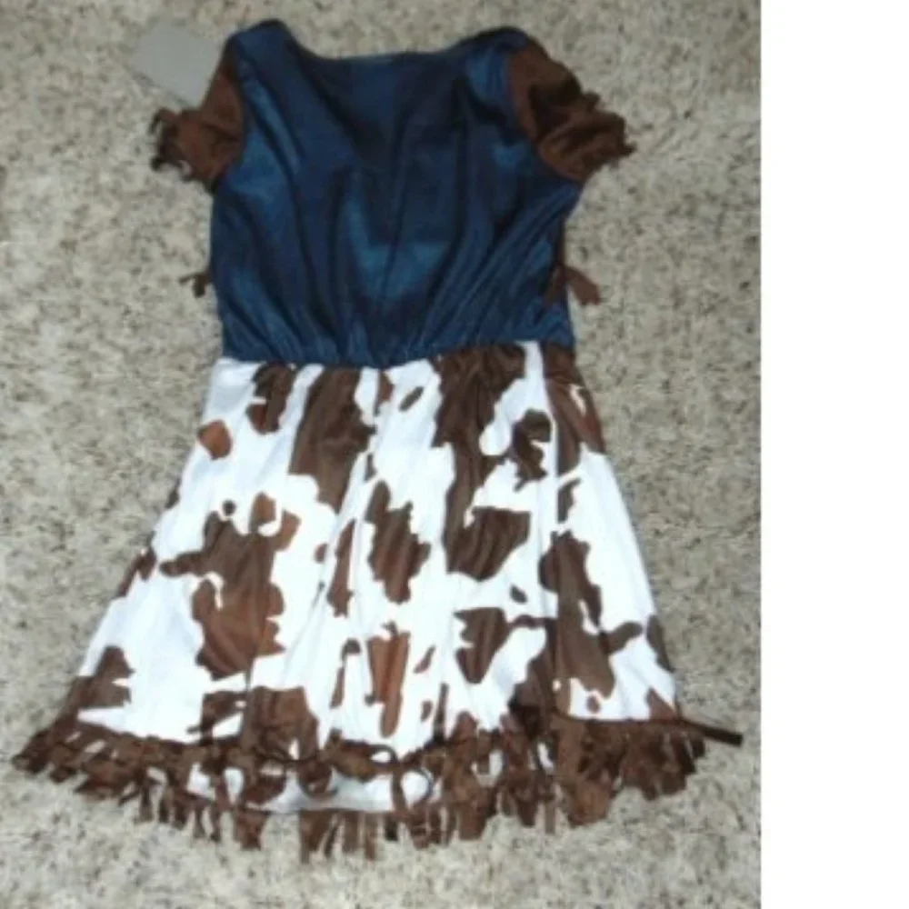 Cowgirl & Cowboy Boots Halloween Costume 4/6 Brown Dress, Hat, Scarf 4 Pc Girls - Picture 9 of 13